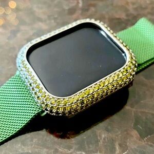 Bling 3 Row Pave Bezel Silver Case Cover for Apple Watch Series 7/8, 45mm